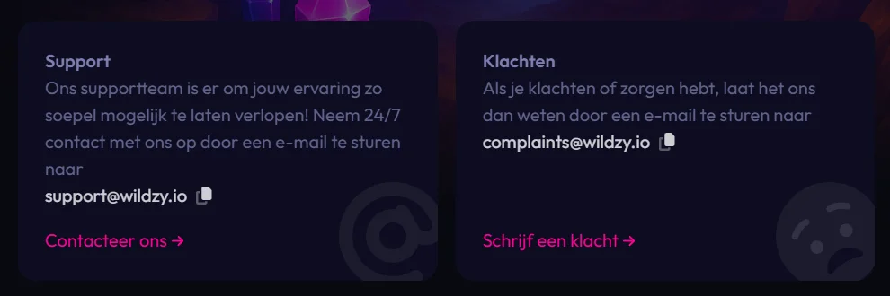 Slots Eater Casino support en klachtenafdeling met contactmogelijkheden
