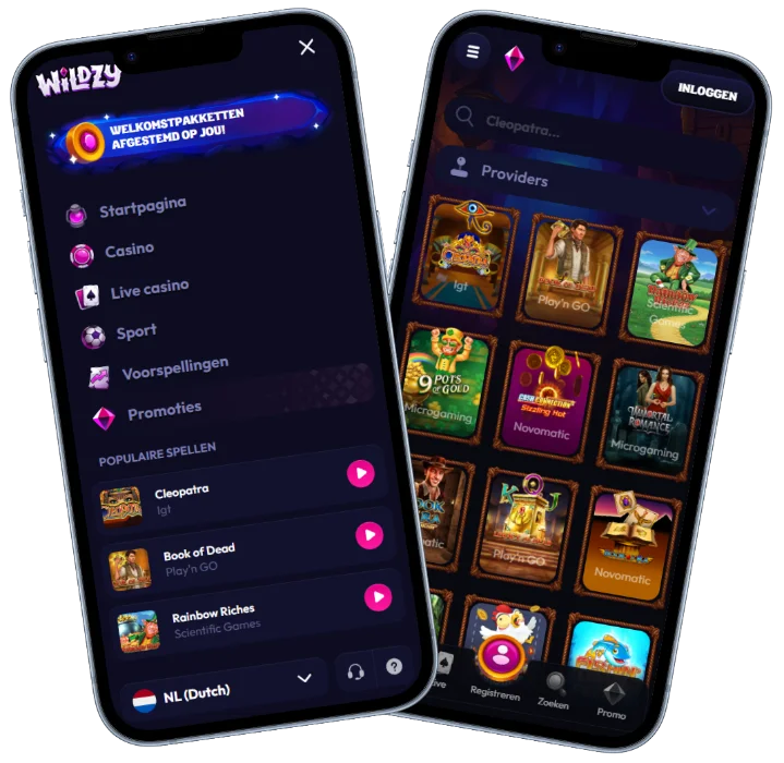 Slots Eater Casino mobiele interface met spelproviders en casinospellen